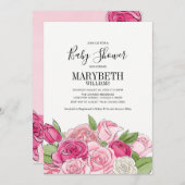 Pink Watercolor Rose Kinderdusche Einladung (Vorne/Hinten)