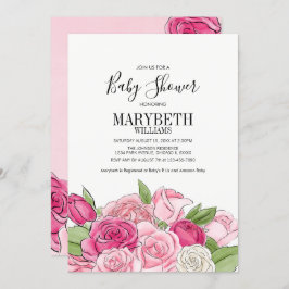 Pink Watercolor Rose Kinderdusche Einladung