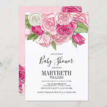 Pink Watercolor Rose Kinderdusche Einladung