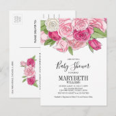 Pink Watercolor Rose Kinderdusche Einladungspostkarte (Vorne/Hinten)