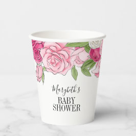 Pink Watercolor Rose Kinderdusche Pappbecher