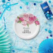 Pink Watercolor Rose Kinderdusche Pappteller (Party)