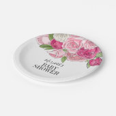 Pink Watercolor Rose Kinderdusche Pappteller (Schrägansicht)