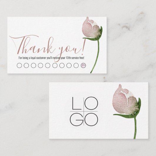 PINK WATERCOLOR ROSE LOYALTY CARD VISITENKARTE (Vorne/Hinten)