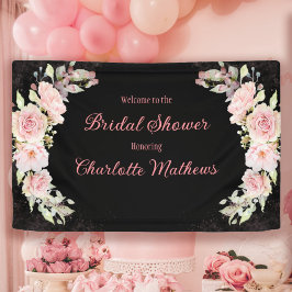 Pink Watercolor Rose Moody Black Brautparty Banner