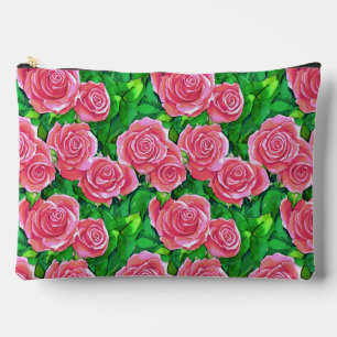 Pink Watercolor Rose Muster Zubehörtasche