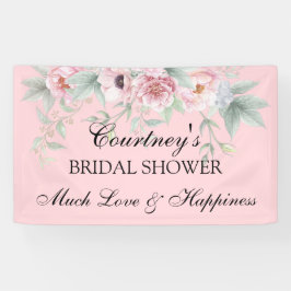 Pink Watercolor Rose Peonies Poppies Banner
