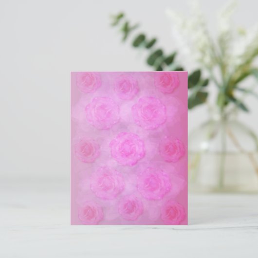 PINK Watercolor Rose Postkarte (Stehend Vorderseite)