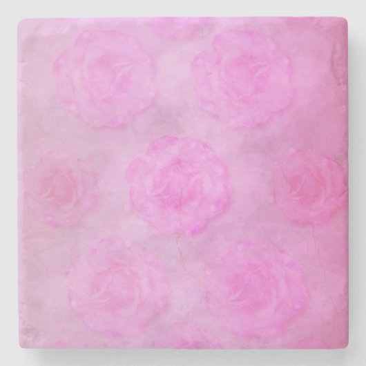 PINK Watercolor Rose Steinuntersetzer (Vorderseite)