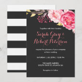 Pink Watercolor Rose Streifen Einladung Hochzeit (Vorne/Hinten)