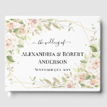 Pink Watercolor Rose Wedding Guest Book