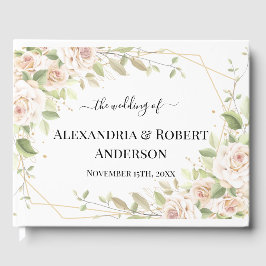 Pink Watercolor Rose Wedding Guest Book Gästebuch
