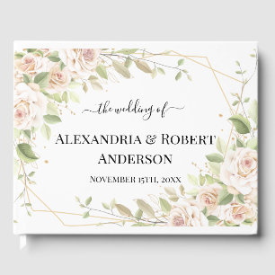 Pink Watercolor Rose Wedding Guest Book Gästebuch