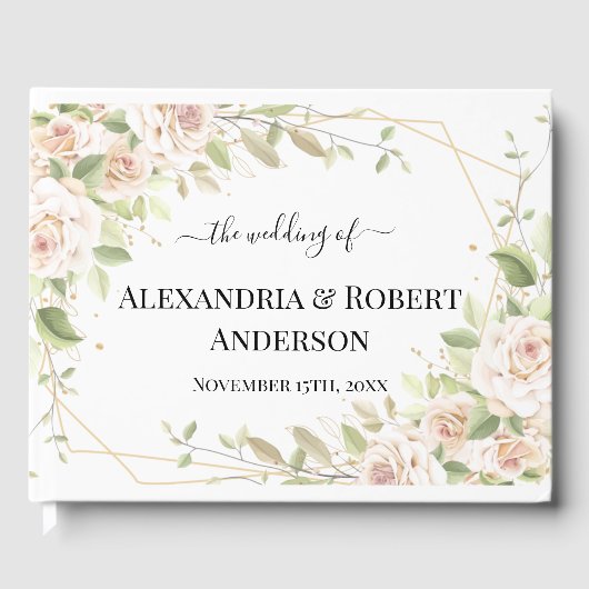 Pink Watercolor Rose Wedding Guest Book Gästebuch (Vorderseite)