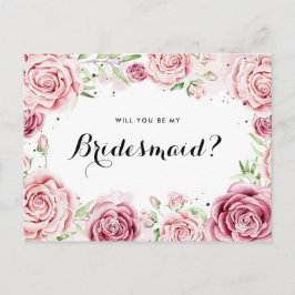 Pink Watercolor Rose werden Sie meine Bridesmaid I Einladungspostkarte
