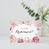 Pink Watercolor Rose werden Sie meine Bridesmaid I Einladungspostkarte (Stehend Vorderseite)