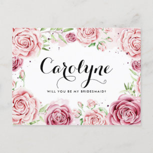 Pink Watercolor Rose werden Sie meine Bridesmaid s Einladungspostkarte