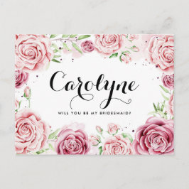Pink Watercolor Rose werden Sie meine Bridesmaid s Einladungspostkarte