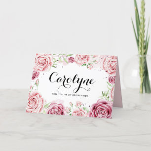 Pink Watercolor Rose werden Sie meine Bridesmaid s Karte