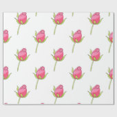 Pink Watercolor-Rosenknospe-Muster Geschenkpapier (Flach)