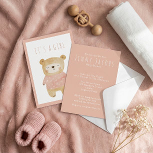 Pink Watercolor schläfriger Teddybär Es ist ein Gi Einladung