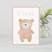 Pink Watercolor schläfriger Teddybär Es ist ein Gi Einladung (Stehend Vorderseite)