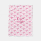 Pink Watercolor Scribble Hearts, Personalisiert Fleecedecke (Vorderseite)