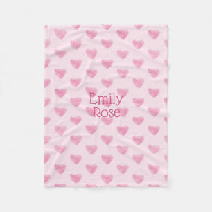 Pink Watercolor Scribble Hearts, Personalisiert Fleecedecke
