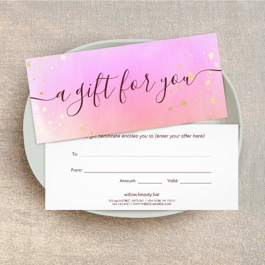 Pink Watercolor Script Wellness-Center Geschenkgut Werbekarte