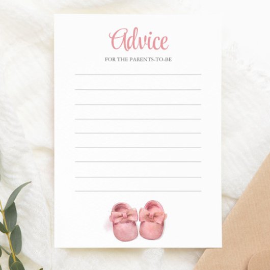 Pink Watercolor Shoes Girl Baby Shower Advice Card Einladung