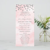 Pink Watercolor Silver Confetti Wedding Program Programm (Stehend Vorderseite)