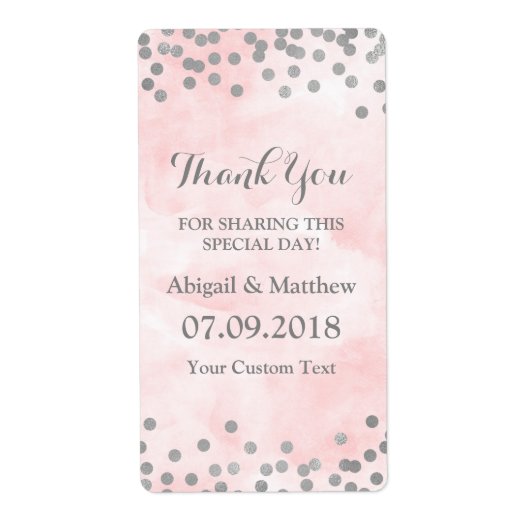 Pink Watercolor Silver Confetti Wedels Labels (Vorne)
