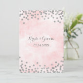 Pink Watercolor Silver Confetti Wedites Einladung (Stehend Vorderseite)
