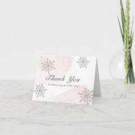 Pink Watercolor Silver Snowflakes Babydusche Dankeskarte