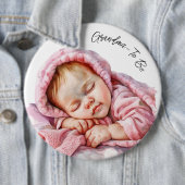 Pink Watercolor Sleeping Baby Girl Gender Reveal Button (Beispiel)