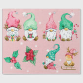 Pink Watercolor Snowy Winter Gnomes Geschenkpapier (Flach)