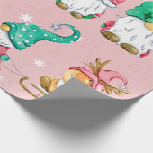 Pink Watercolor Snowy Winter Gnomes Geschenkpapier (Ecke)