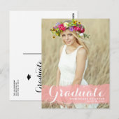 Pink Watercolor Splash Foto Abschluss Postkarte (Vorne/Hinten)