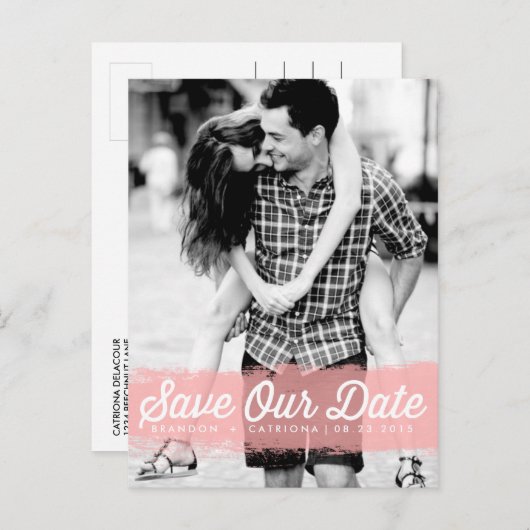 Pink Watercolor Splash Rette unser Datum Postkarte (Vorne/Hinten)