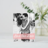 Pink Watercolor Splash Rette unser Datum Postkarte (Stehend Vorderseite)