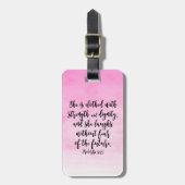 Pink Watercolor Sprichwörter 31 Christliche Frauen Gepäckanhänger (Vorderseite vertikal)