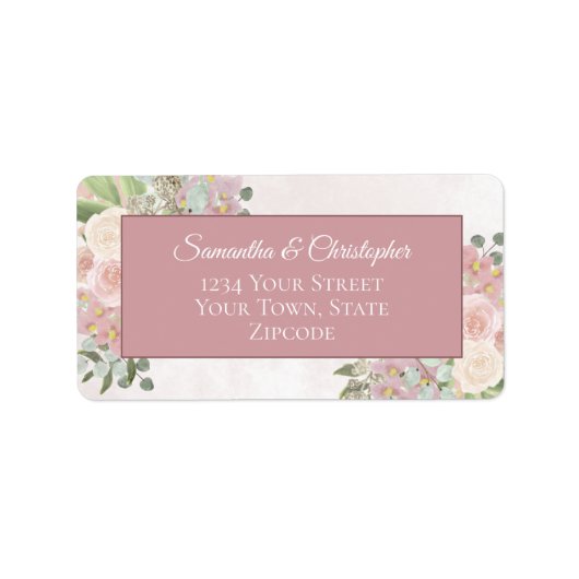 Pink Watercolor Spring Floral Wedding Address Labe Adressaufkleber (Vorne)