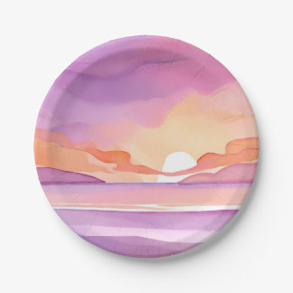Pink Watercolor Sunset | Beautiful Ocean Sky Pappteller