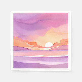 Pink Watercolor Sunset | Beautiful Ocean Sky Serviette
