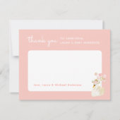 Pink Watercolor Swan & Balloons Babydusche Dankeskarte (Vorderseite)