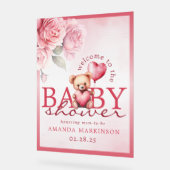 Pink Watercolor Teddy Bear Baby Shower Welcome Acrylschild (Winkel)