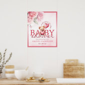 Pink Watercolor Teddy Bear Baby Shower Welcome Poster (Küche)