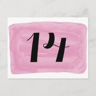 Pink Watercolor Tischnummer Postkarte