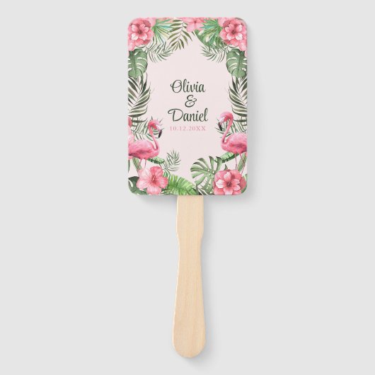 Pink Watercolor Tropical Flamingo Wedding Programm Fächer (Vorderseite)