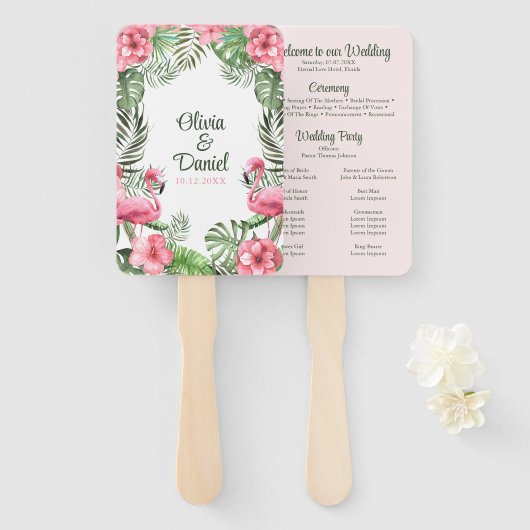 Pink Watercolor Tropical Flamingo Wedding Programm Fächer (Vorne und Hinten)